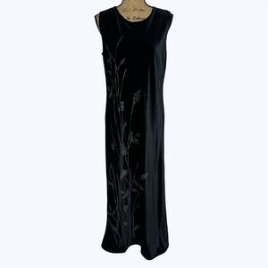 Norton Studio Black Velvet Maxi Dress Silver Floral Whimsigoth Formal Vtg Sz L